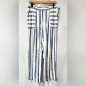 Laundry by Shelli Segal Womens Linen‎ Pant 10 Blue Stripe Coastal Cruise Resort